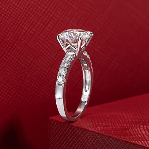 14K White Gold Engagement Ring, 4.3CTTW (3.5CT Center Stone) Moissanite Lab Grown Created Diamond, D Color and Flawless, Solid Real White Gold Wedding Anniversary Promise Ring for Women